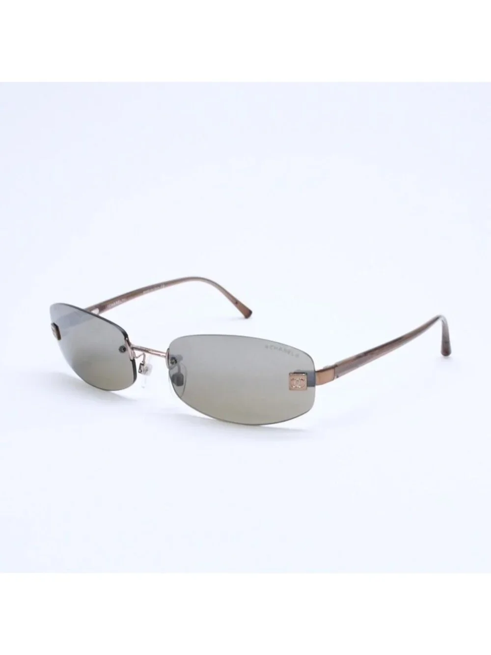 Chanel Rimless Sunglasses 18 Brown Acetate CC Logo Gold Eyewear